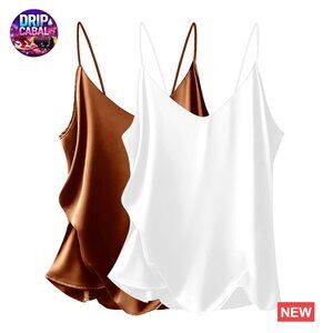 Satin Camisole Tank Top V-Neck Spaghetti Strap Sleepwear Pajama Top Soft Silky